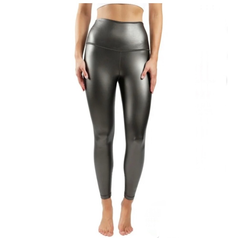 90 Degree by Reflex Leatherette High Rise Leggings Black Olive Size M